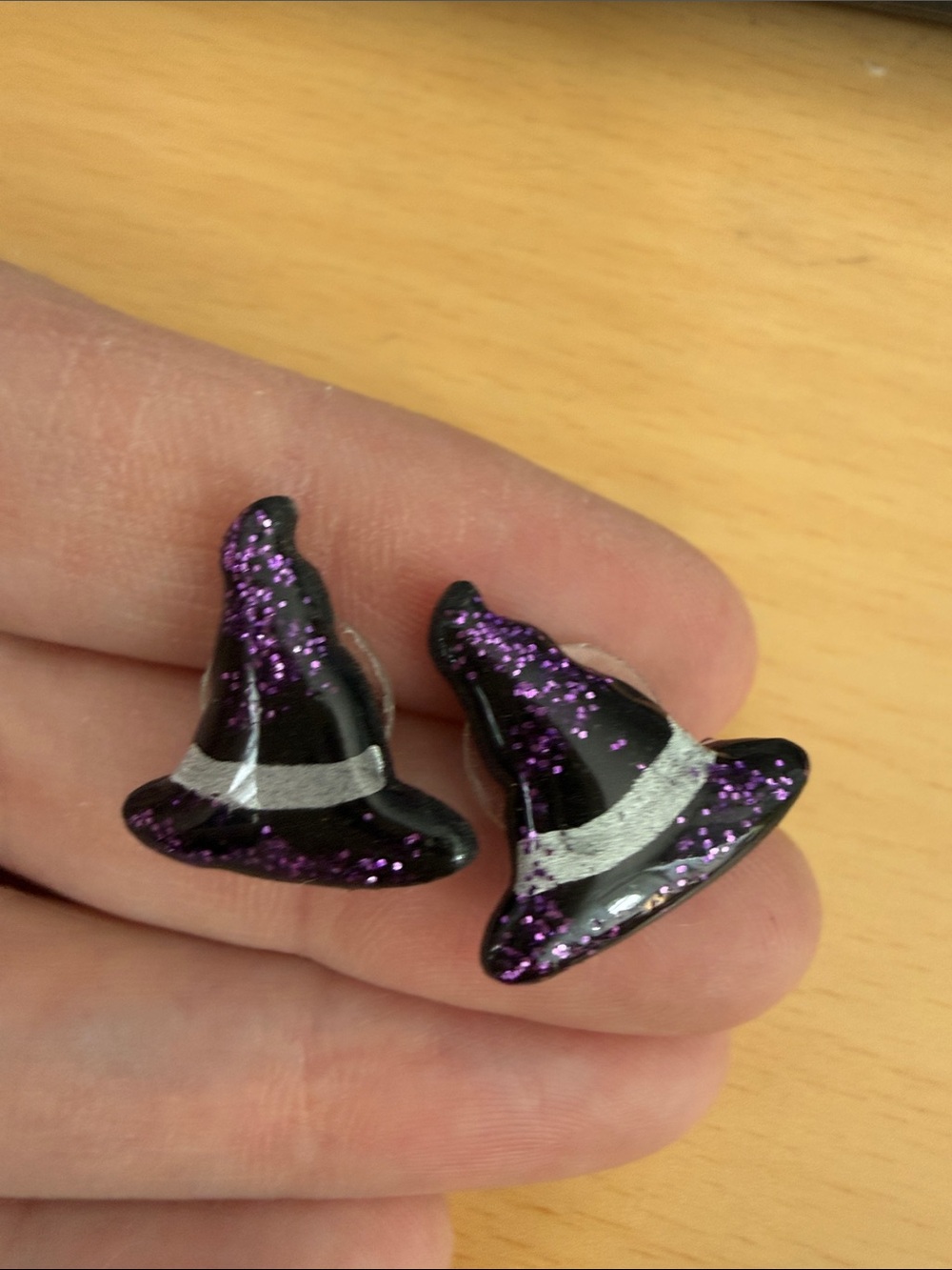 Halloween Witch Hat earrings - Purple Glitter